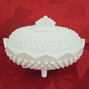 Vintage Fenton White Hobnail Milk Glass Covered Candy Dish